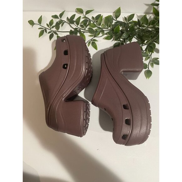 CROCS Shoes - Crocs Womens Brown Platform Heeled Clogs Size W7 Lightweight Rubber Breathable
